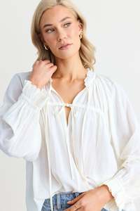 Womenswear: IVY + JACK - Artist LS Gathered Top - Ivory Voile