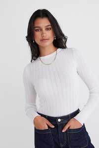 Womenswear: AMONG THE BRAVE - Trace Sheer LS Knit Top - White