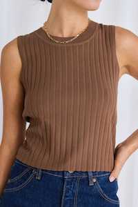 Stories Be Told - Coffee Thesis Rib Fitted Tank - Brown