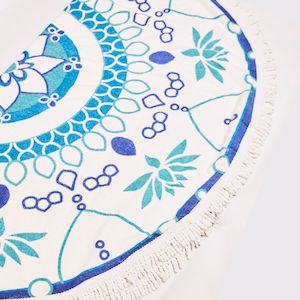 Hanalei Blue and Sea-Green Round Beach Towel