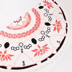 Avalon Pink and Black Round Beach Towel