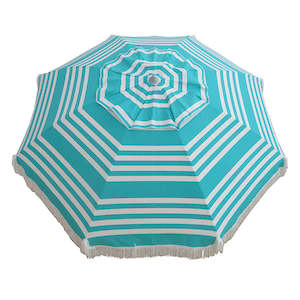 Beach Umbrellas: Hollie & Harrie Classic Fringe 210cm Canvas Beach Umbrella - Iridescent Stripe