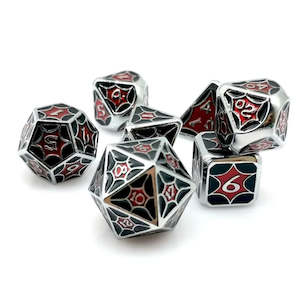 Metal Dice: Widows Bite - 7 Piece Metal Polyhedral Dice Set & Dice Case