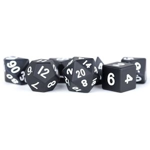 Black & White - 7 Piece Metal Polyhedral Dice Set & Dice Case