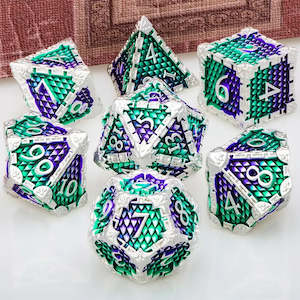 Sirens Fortune - 7 Piece Metal Polyhedral Dice Set & Dice Case