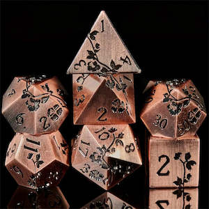 Ancestral Memories - 7 Piece Metal Polyhedral Dice Set & Dice Case