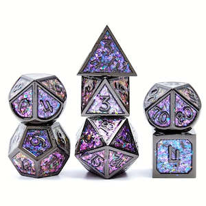 Seraphim - 7 Piece Metal Polyhedral Dice Set & Dice Case