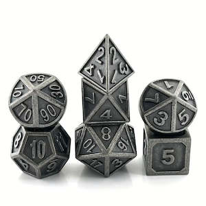 Diligent Dwarves - 7 Piece Metal Polyhedral Dice Set & Dice Case