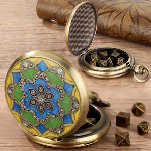 Ottoman Empire - 7 Piece Mini Metal Polyhedral Dice Set & Pocket Watch Style Case