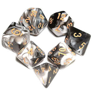 Resin Dice: Royal Marble - 7 Piece Polyhedral Dice Set + Dice Bag