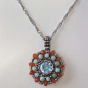 Blue Topaz & Carnelian Mandala Pendant