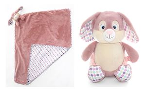 Pink Polkadot Cubbie Bunny and Blanket Combo