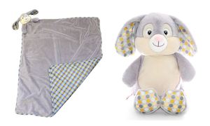 Grey Polkadot Cubbie Bunny and Blanket Combo