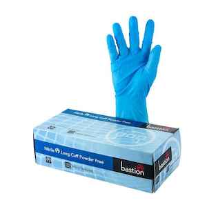 Toiletry wholesaling: Blue Nitrile Exam Gloves Medium 300mm Cuff