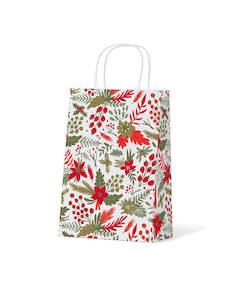 Christmas Bags 2022: Xmas Flowers and Berries on White Junior - 100/ctn