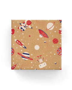 Space on Kraft Wrap Red White Navy