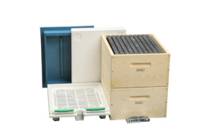 Beehive Packages Collection: Full Depth Wooden Beehive Package with Plastic frames.