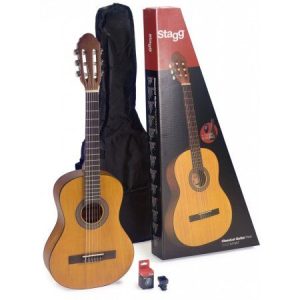 Stagg 3/4 sized guitar pack in Natural. Includes bag + digital tuner