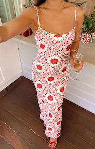 Womenswear: Renesmee Red Tile Print Maxi Dress