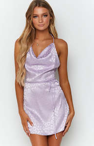 Your LA Catch Cowl Neck Mini Dress Lilac Leopard