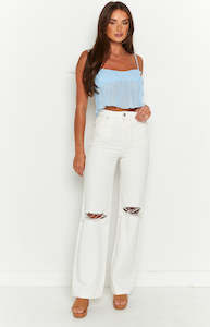 Womenswear: A 94 High & Wide Washed White Rip Jeans