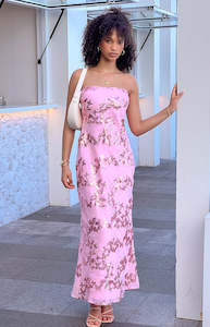 Tari Pink Butterfly Sequin Maxi Dress