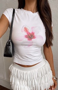 Womenswear: Astrea White Hibiscus Baby Tee