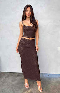 Womenswear: Willow Brown Lace Midi Skirt