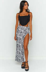 Womenswear: Rihannon Black Print Midi Skirt