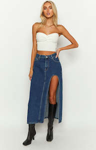 Womenswear: Aysha Dark Wash Denim Midi Skirt