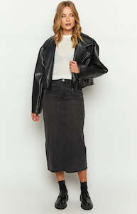 Womenswear: Isla Washed Black Denim Midi Skirt