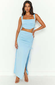 Farrar Blue Ruched Maxi Skirt