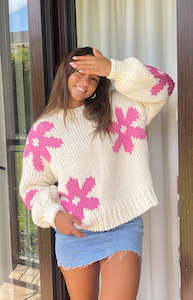 Womenswear: Ryver Cream Flower Knit Sweater