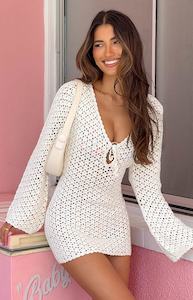 Rhi Cream Crochet Long Sleeve Mini Dress