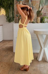 Kensington Yellow Backless Midi Dress