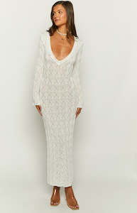 Drea White Backless Knit Maxi Dress