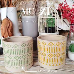 Ceramic Pot with Geometry Symbols – 2colors