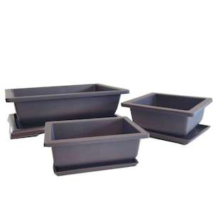 Plastic Bonsai Pot With Tray (3 sizes) 塑料仿紫砂方盆