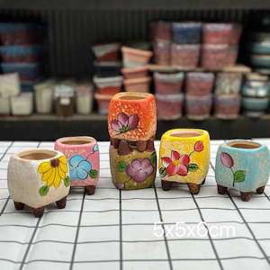 Painted Square Elegance Succulent Pottery Pot， 3 random as a set