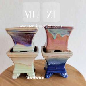 Glazed Pottery Glazed Oil Painting style Square Pot，Random Colors