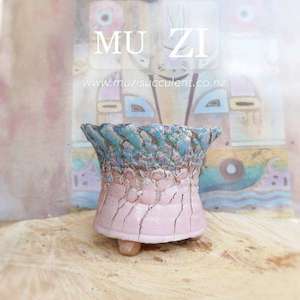 Cosmetic: Handmade Glazed Crack Effect style Round Tall Pots Φ 13x 20cm