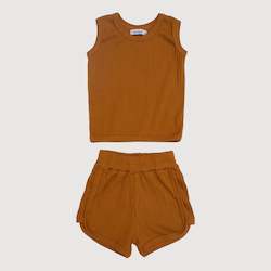 Wide Ribbed Sporty 2-Piece Set - Ochre