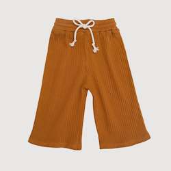 Wide Ribbed Crop Leg Pant - Ochre