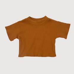 Wide Ribbed Short Sleeve Boxy Tee - Ochre