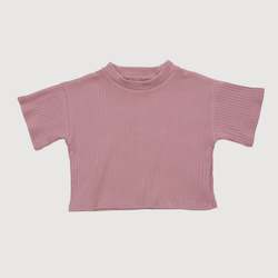 Wide Ribbed Short Sleeve Boxy Tee - Mauve