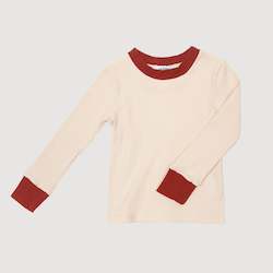 Cuffed Long Sleeve Top - Oatmeal with Rust Binds