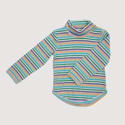 Mock Neck Ribbed Long Sleeve Top - Blue Stripes