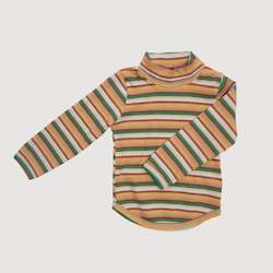 Mock Neck Ribbed Long Sleeve Top - Tan Stripes