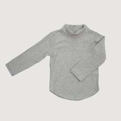 Mock Neck Ribbed Long Sleeve Top - Grey Marle