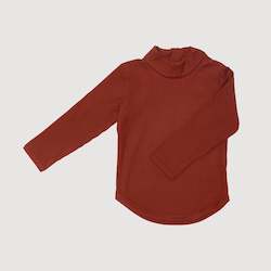 Mock Neck Ribbed Long Sleeve Top - Rust